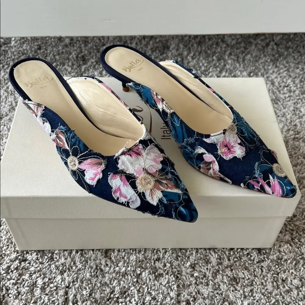 NIB Butter Italy Women's Berta Embroidered Floral Pump Heels